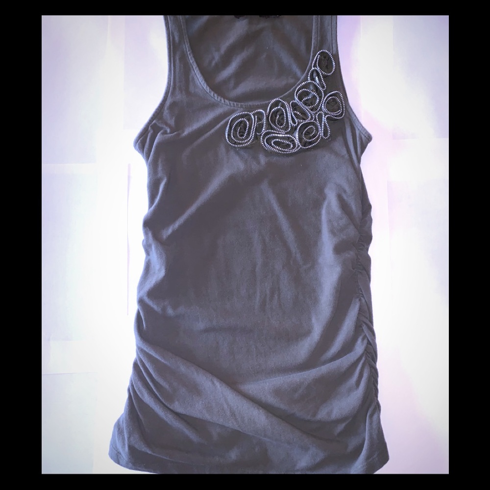 Army Green Tank w zipper flower design